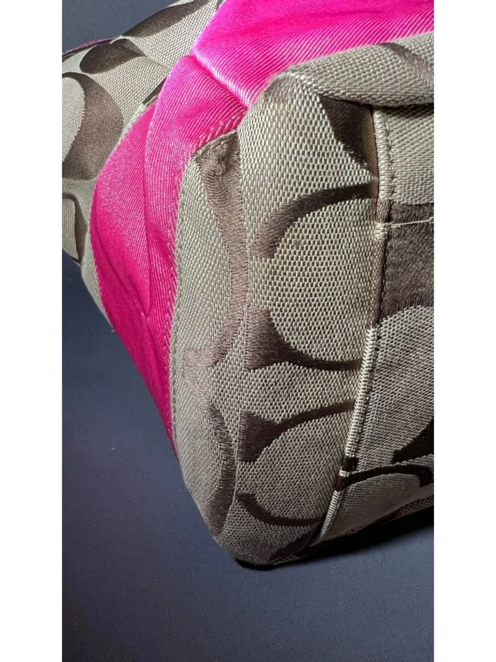 Coach Signature Stripe Diaper/Tote Bag With Pink Trim - Stylish & Functional Bro